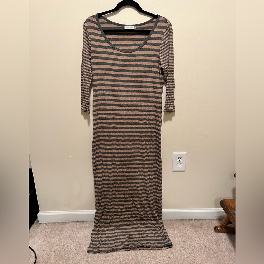 Calvin Klein Women’s Maxi Dress Striped Stretchy 3/4 Sleeve 8